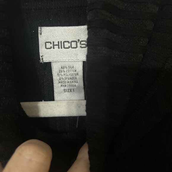 Chico's Turtleneck Sweater Women 1 Black Ribbed Knit Long Sleeve - Picture 2 of 4